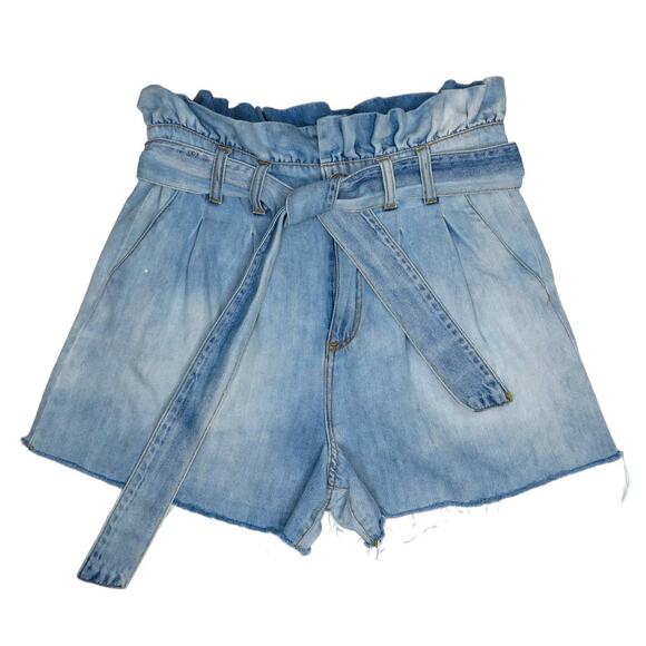 Blank NYC Caribbean Blue Shorts Front Tie Paperbag Jean Shorts Cut Off 30" - Picture 6 of 9